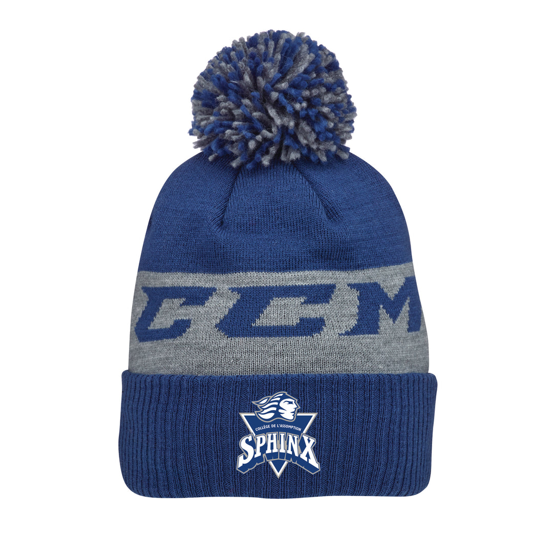 Tuque à Pompon CCM Bleu Foncé Avec Logo Sphinx Brodé
